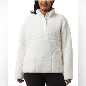 32 Heat White Sherpa Pullover Quarter Snap Sweater Women’s Size XL Outdoor Cozy